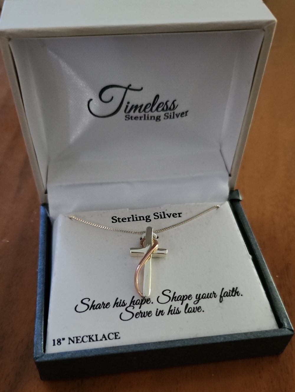 Sterling Silver Two-Tone Cross Necklace - Silver & Rose Gold